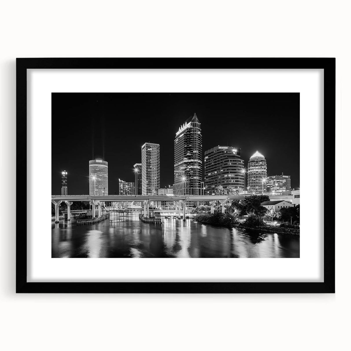 Abstract art print of Tampa scenery in vibrant colors on a textured, extra large canvas, ideal for living room decor.