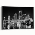 Black and white framed canvas of Tampa landscape, featuring vintage poster art style, ideal for bedroom wall decor.