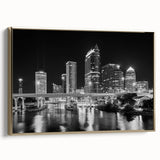 Framed canvas featuring a vintage-style Tampa landscape in muted gold and black tones, ideal for bedroom wall art.