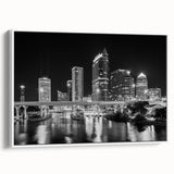 Framed canvas of vintage poster art depicting colorful Tampa, Florida scenery, ideal for living room decor.
