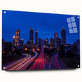 Acrylic print of the Atlanta skyline in muted earth tones, suitable for bedroom or dining room decor.