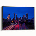 Black and white framed canvas of Atlanta skyline, ideal for bedroom wall art.