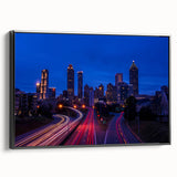 Black and white framed canvas of Atlanta skyline, ideal for bedroom wall art.