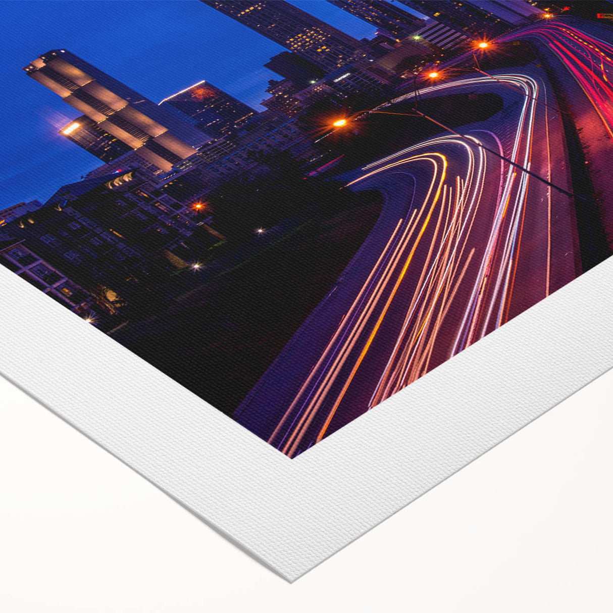 Art deco poster of Atlanta skyline in muted gray and blue tones on rolled canvas, suitable for dining room wall art.