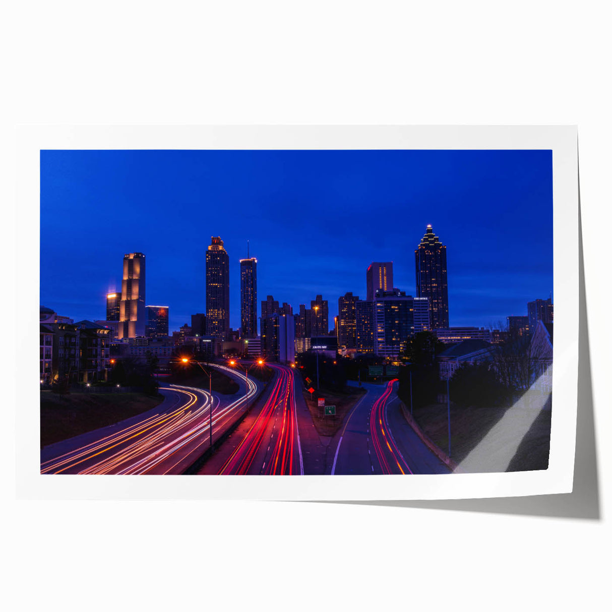 Atlanta skyline with muted colors on a rolled canvas, ideal for art wall dining room.