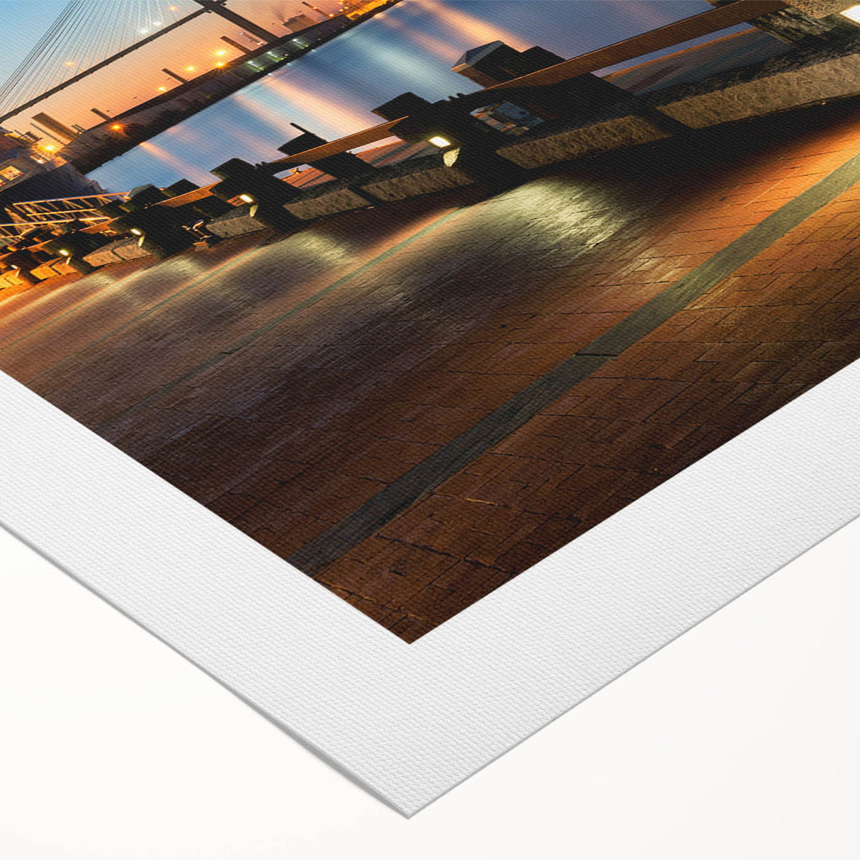 Art deco poster featuring a Savannah, Georgia scene in muted green and peach tones on rolled canvas.