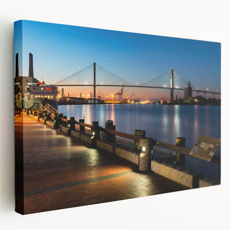 Savannah, Georgia cityscape in muted earth tones on stretched canvas, suitable for kitchen wall art.