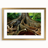 Extra large abstract art print of Kauai landscape with textured gold frame, featuring muted green and blue tones.