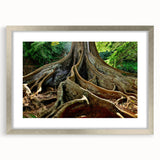 Textured abstract art print of Kauai landscape in muted green and blue tones, framed in silver, suitable for bedroom decor.