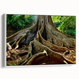 Framed canvas depicting vintage poster art of Kauai, Hawaii, in vibrant colors, ideal for living room decor.