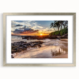Textured abstract art print of Maui scenery in muted earth tones on a framed canvas, ideal for bedroom art.
