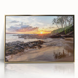 Framed acrylic print of a Maui, Hawaii scenery in gold tones, ideal for modern art wall decor.