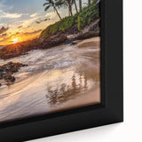 Extra large framed canvas featuring a textured depiction of a Maui landscape in black with colorful accents.