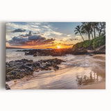 Black and white photographic print of a Maui beach scene on stretched canvas, ideal for kitchen wall art.