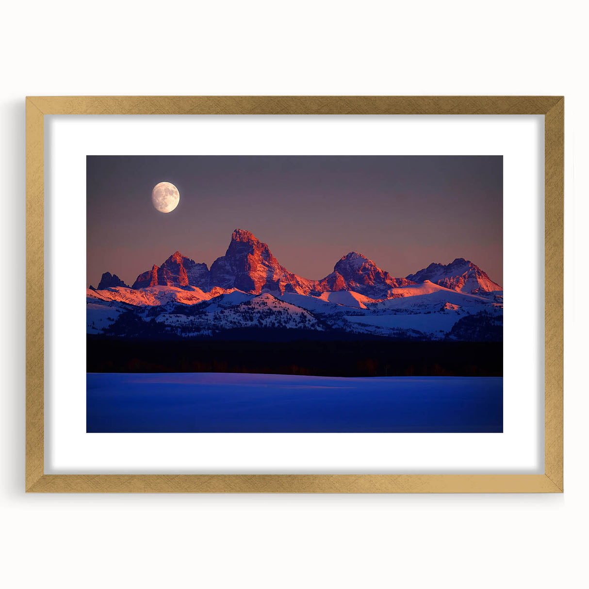 Extra large wall art of abstract Idaho scenery in textured shades of gold and brown, framed with a gold mat.
