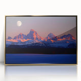 Mid-century modernist landscape of Idaho scenery in gold tones on a framed acrylic print, ideal for modern art wall decor.