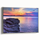Framed canvas of a vintage-style landscape art painting depicting Lake Michigan.