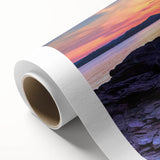 Art deco poster of Lake Michigan with soft blue and gray tones on rolled canvas.