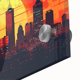 Acrylic print of a large abstract depiction of Indianapolis skyline in muted earth tones, ideal for dining room art.