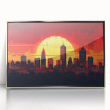 Acrylic print of Indianapolis skyline in muted blue and silver tones, framed in silver, ideal for modern art wall decor.