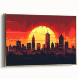 Framed canvas depicting a vintage-style Indianapolis landscape in black and gold tones, ideal for bedroom wall art.
