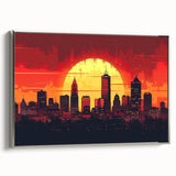 Framed canvas of Indianapolis skyline in colorful art style, set against a black background, ideal for office decor.