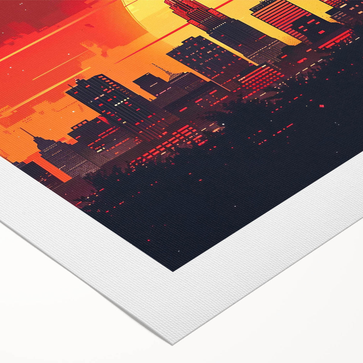 Art deco poster of Indianapolis skyline in muted gold and blue tones on rolled canvas, suitable for dining room wall art.