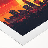 Art deco poster of Indianapolis skyline in muted gold and blue tones on rolled canvas, suitable for dining room wall art.