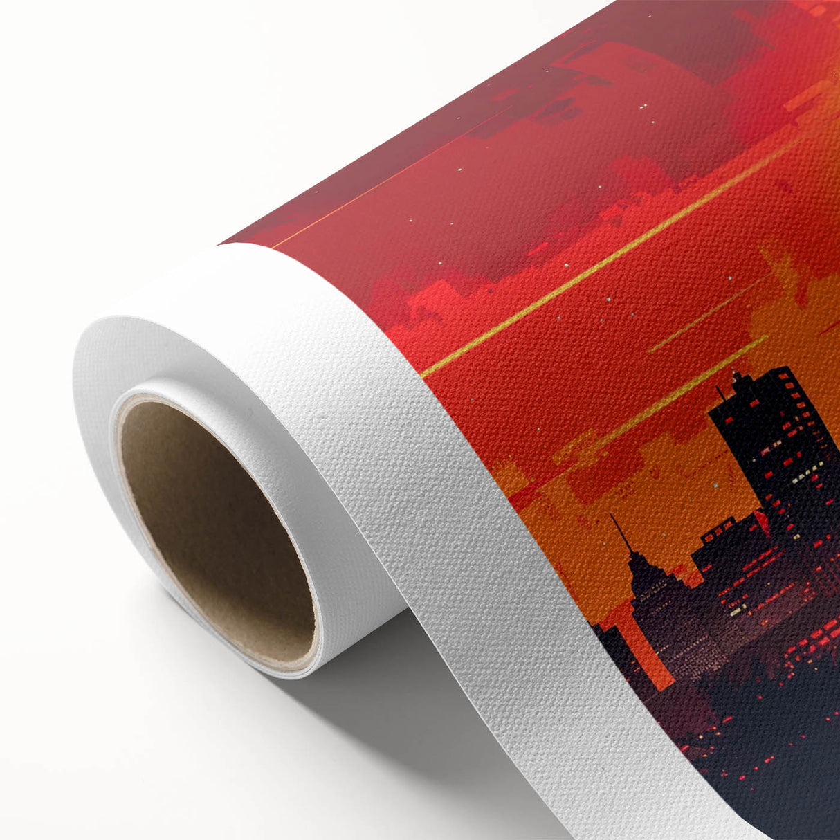 Art deco poster of Indianapolis skyline in pastel shades on rolled canvas, suitable as nursery wall art.