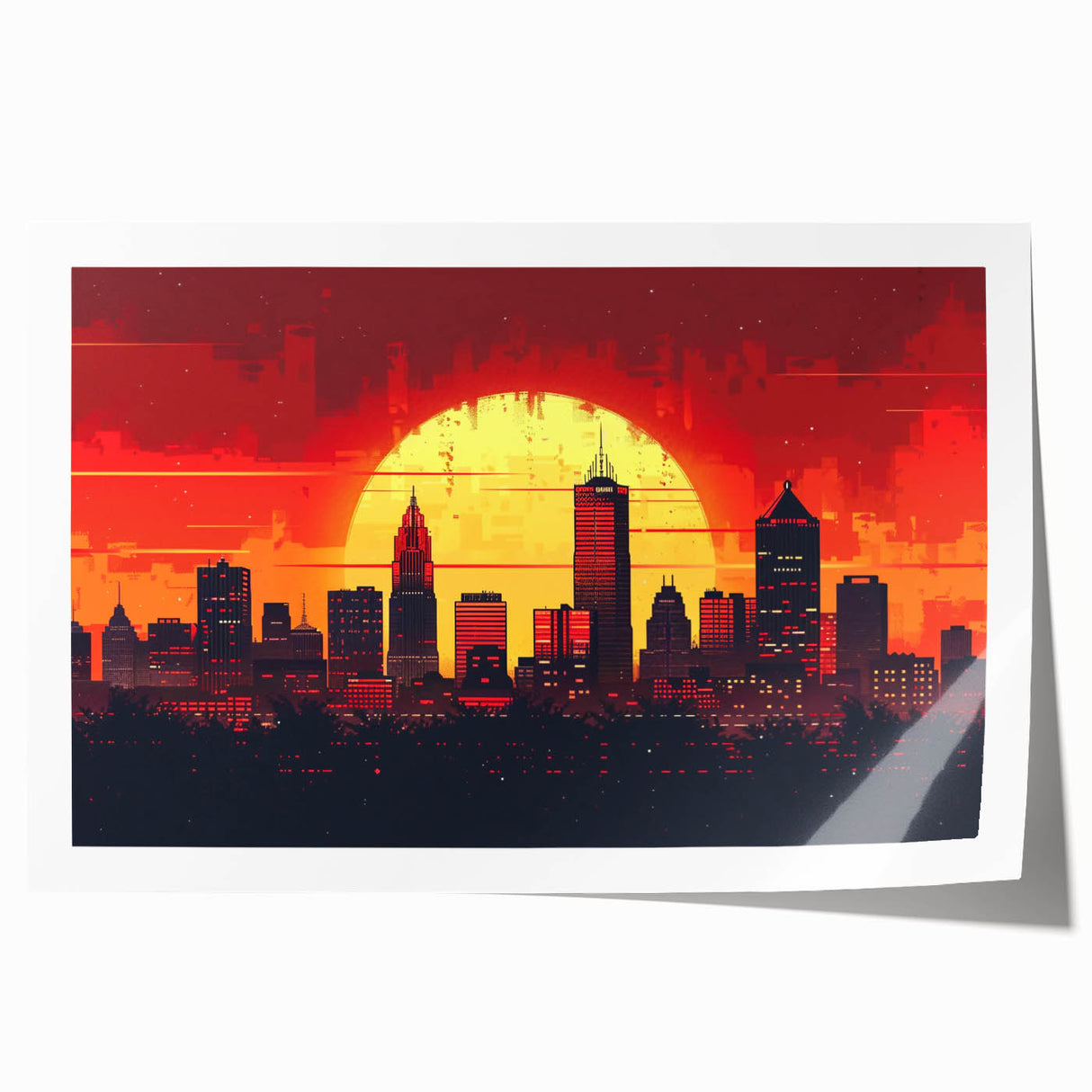 Rolled print of Indianapolis skyline in pastel shades, ideal for art wall dining room.