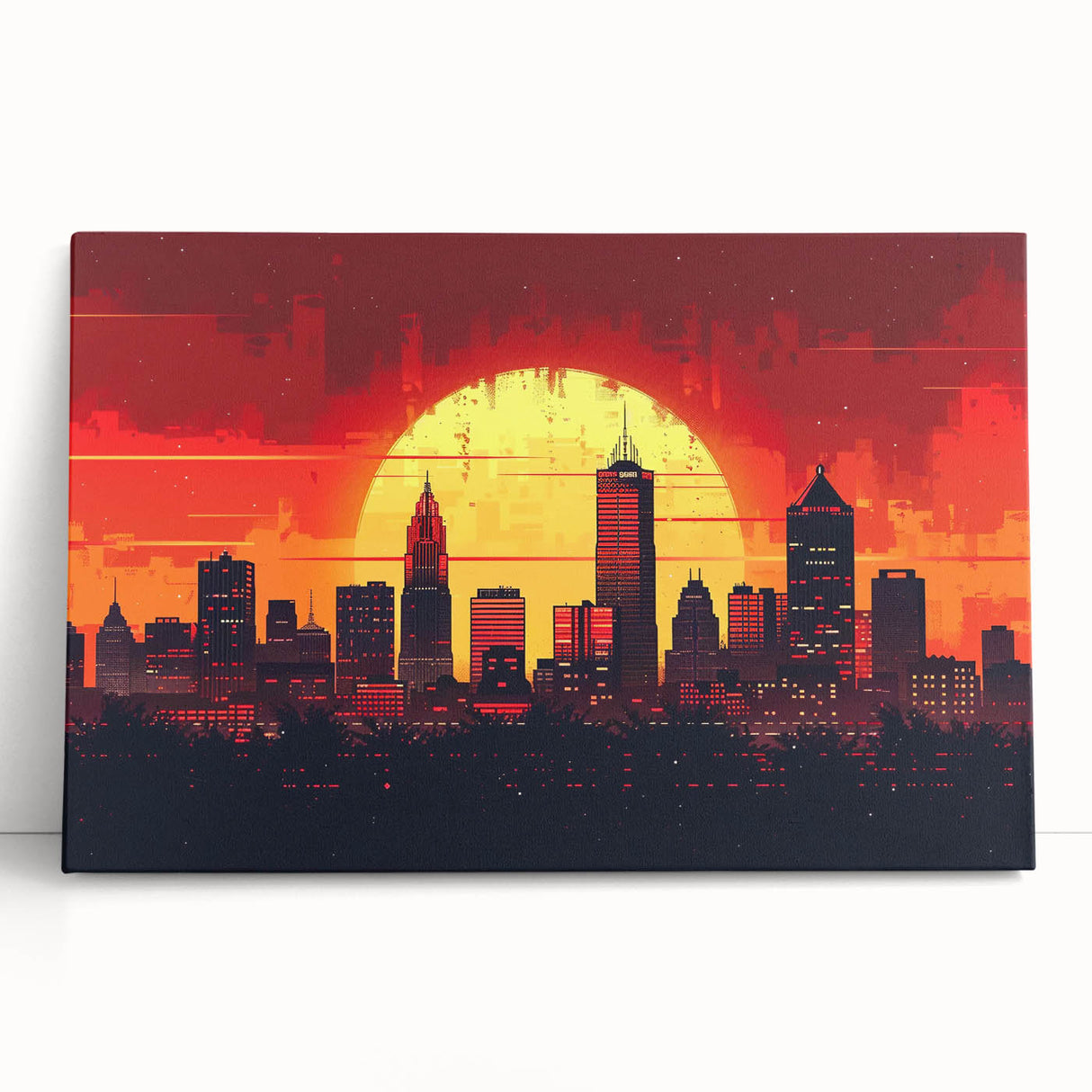 Black and white stretched canvas of Indianapolis skyline, ideal for kitchen wall art or bedroom ambiance.