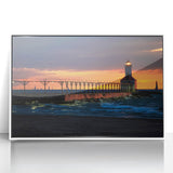 Art deco poster of Indiana scenery in muted pastel colors on white-framed acrylic, suitable for modern nursery decor.