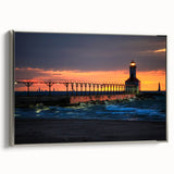 Framed canvas featuring a vintage-style Indiana landscape painting with colorful art on a black background.