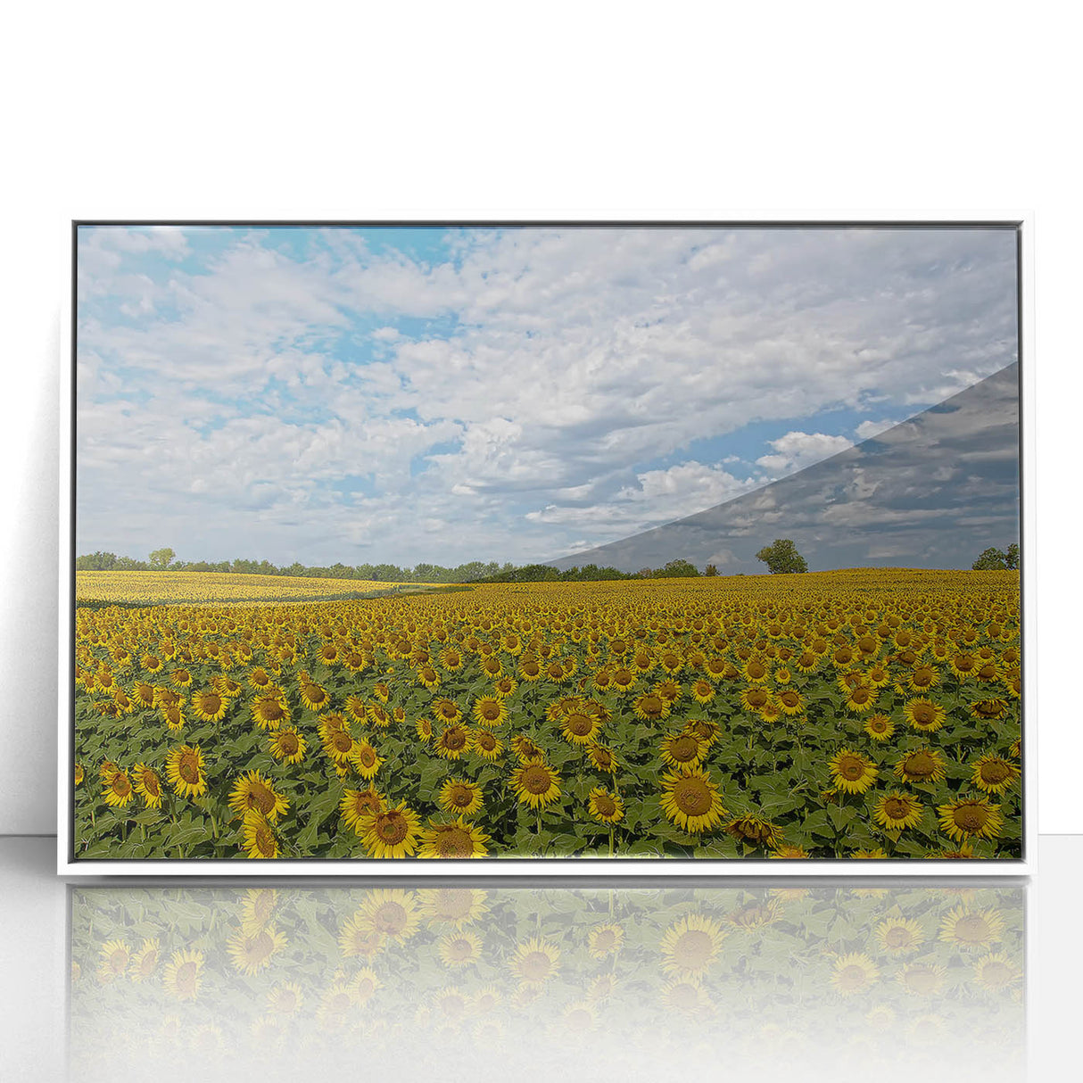 Art deco poster of Kansas scenery in muted earth tones, acrylic print framed in white, suitable for nursery wall art.