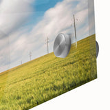 Large abstract wall art on acrylic glass featuring vibrant colors and mid-century modernist style.