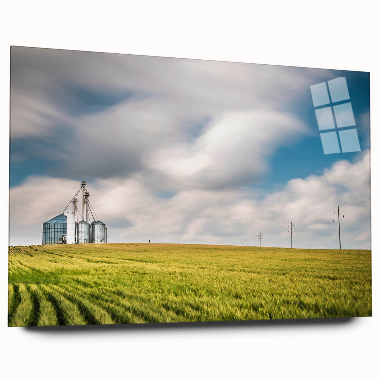 Large abstract wall art of Kentucky scenery in muted earth tones on acrylic glass, ideal for bedroom or dining room decor.