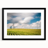 Abstract art print of vibrant, colorful Kentucky scenery on a large textured canvas, framed in black.