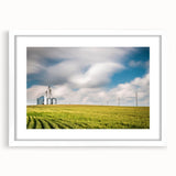 Abstract art print of Kentucky scenery in muted earth tones on a white-framed mat, ideal for dining room decor.