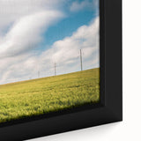 Close-up of textured black wall art featuring a vibrant Kentucky scenery on a framed canvas, ideal for living room decor.