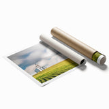 Large rolled print featuring a serene Kentucky landscape with lush greenery and soft blue skies.