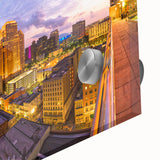 Large abstract wall art depicting a New Orleans scene in mid-century modernist style on acrylic glass.