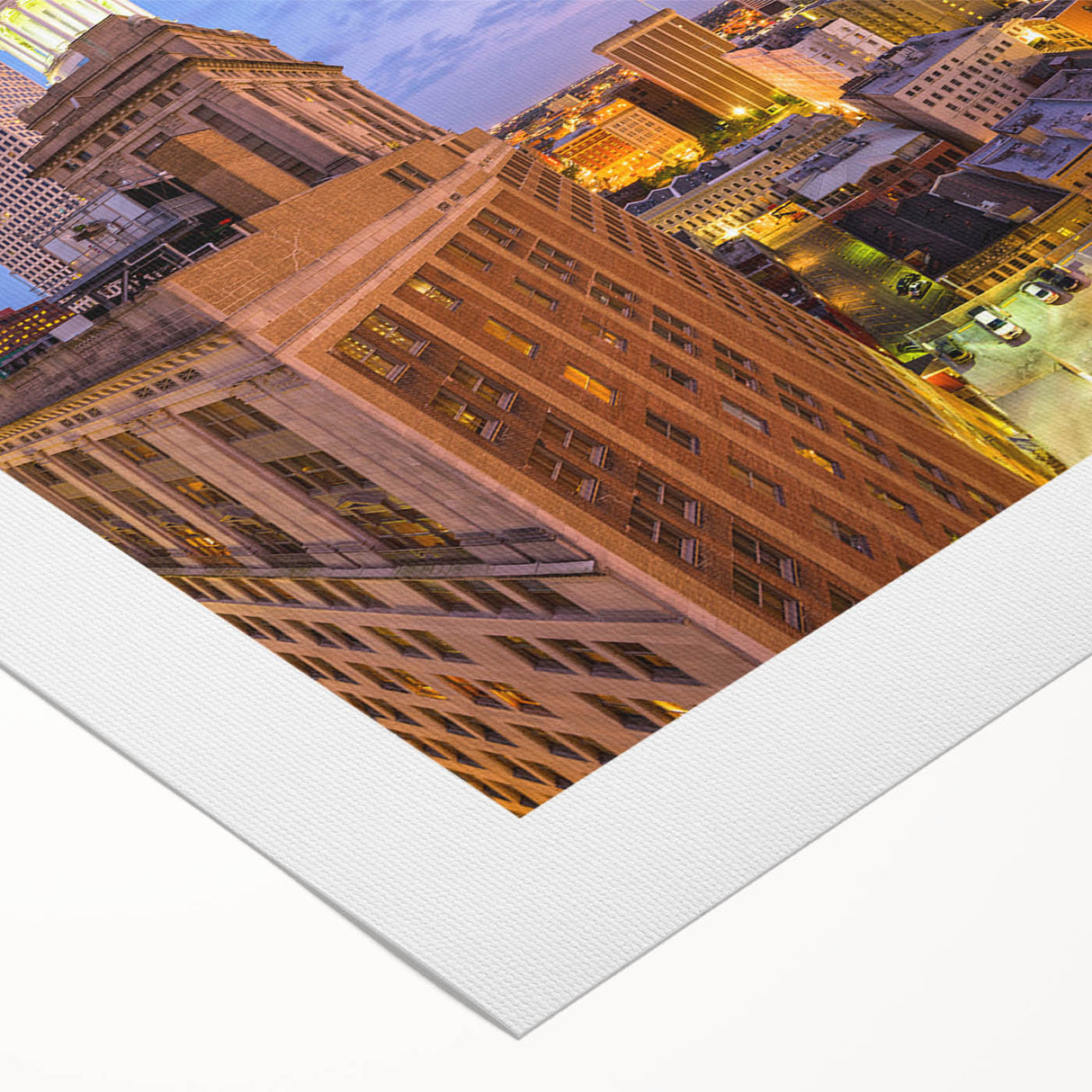 Art deco poster of New Orleans skyline in muted gold and black, ideal for dining room wall art, on rolled canvas.