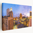 Large art print of the New Orleans skyline in muted earth tones on stretched canvas, suitable for kitchen wall art.