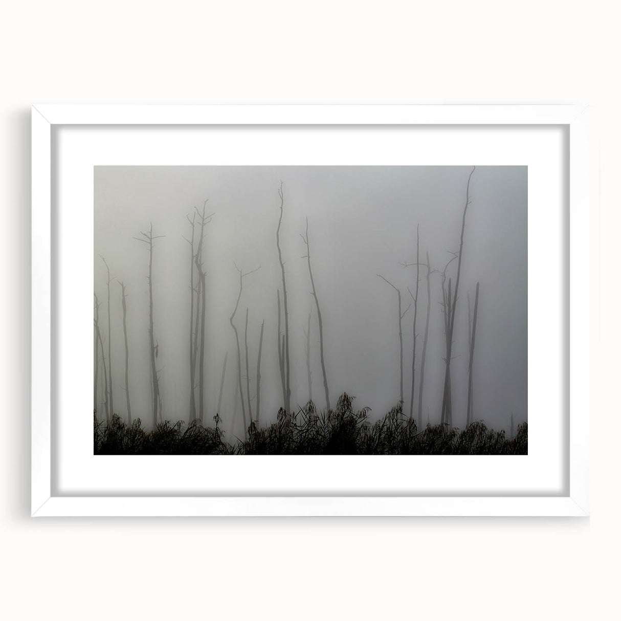 Abstract art print of Louisiana scenery in muted earth tones on a framed white mat, ideal for dining room decor.
