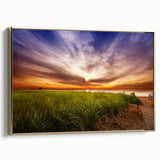 Framed canvas featuring a vintage-style landscape painting of Maine in muted earth tones, ideal for bedroom wall decor.