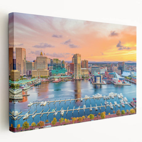 Side view of a stretched canvas depicting a serene Annapolis scenery in muted blue and green tones.