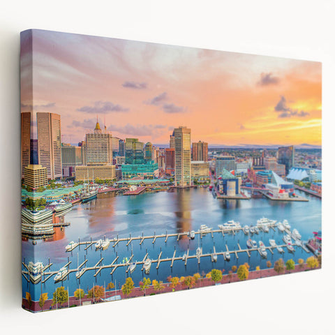 Side view of a stretched canvas depicting a serene Annapolis scenery in muted blue and green tones.
