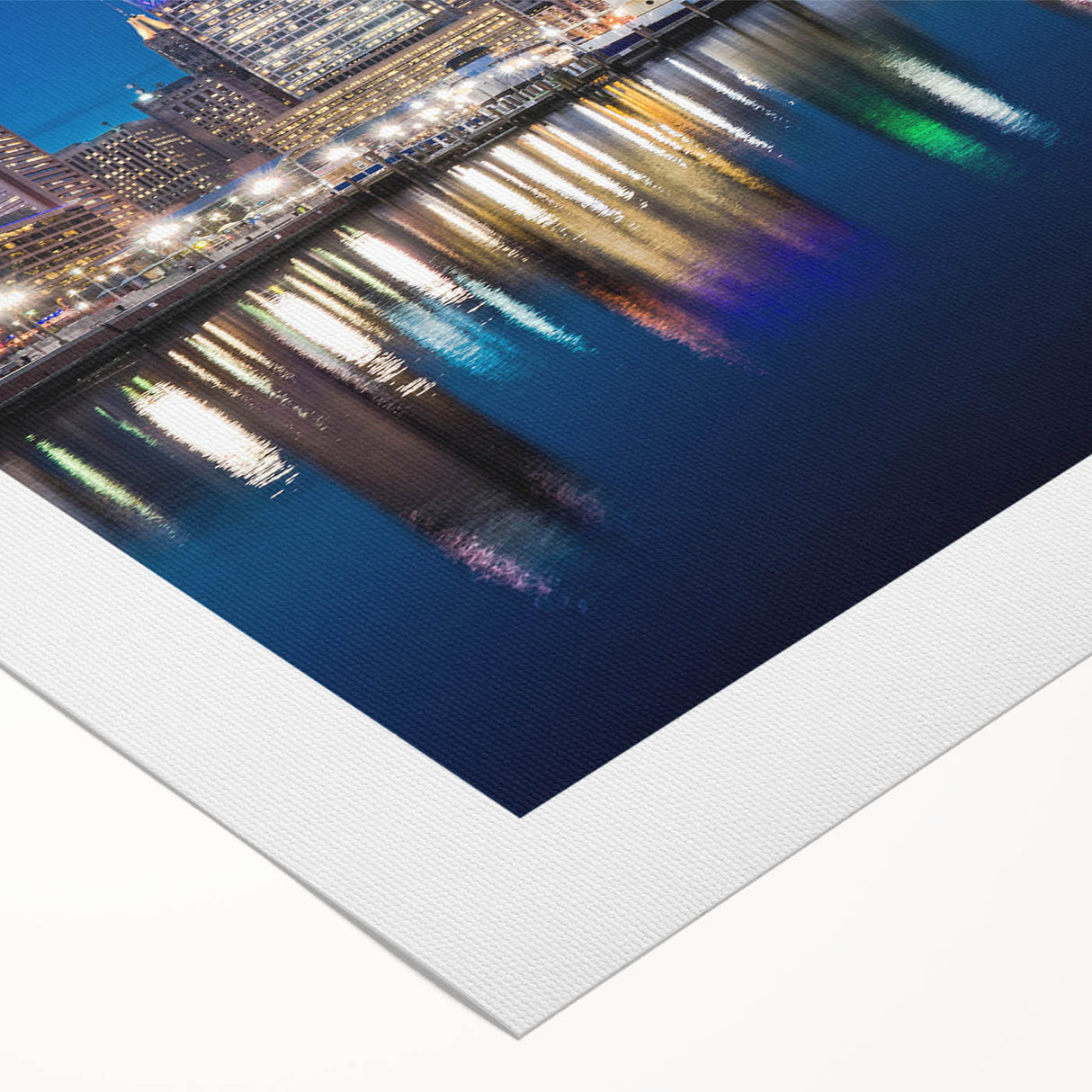Art Deco style poster of Baltimore skyline in muted gray and blue tones on rolled canvas, suitable for dining room wall art.