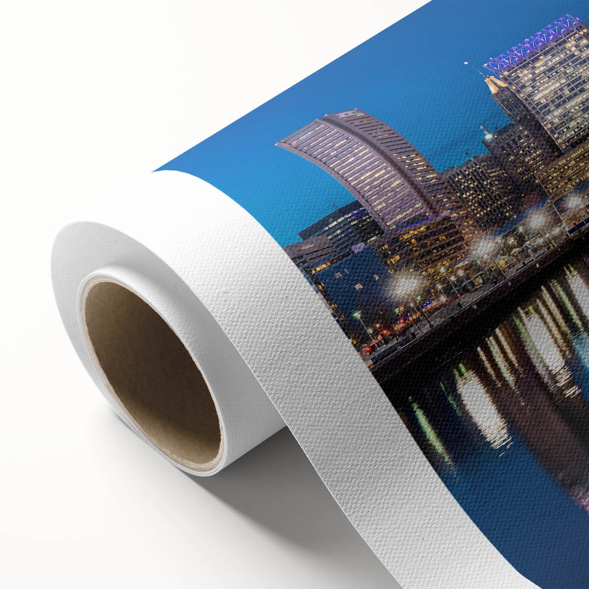 Art deco poster of Baltimore skyline in pastel shades on rolled canvas, ideal for nursery wall art.