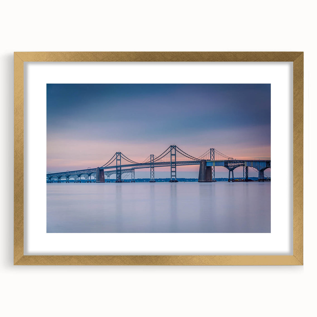 Extra large wall art depicting an abstract interpretation of Chesapeake Bay in textured tones of blue and gray.